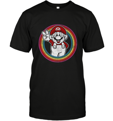 Super Mario Rainbow Circle Distressed Logo Men's T-Shirt Men's T-Shirt / Black / S Men's T-Shirt - belovedtshirt