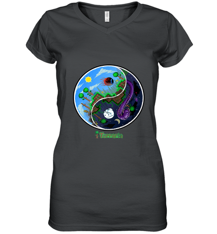 Terraria _ Night and Day Women's V-Neck T-Shirt Women's V-Neck T-Shirt / Black / S Women's V-Neck T-Shirt - belovedtshirt