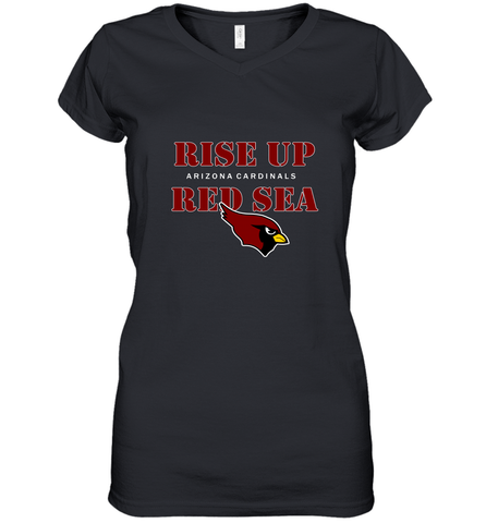 Arizona Cardinals NFL Rise Up Red Sea Women's V-Neck T-Shirt Women's V-Neck T-Shirt / Black / S Women's V-Neck T-Shirt - belovedtshirt