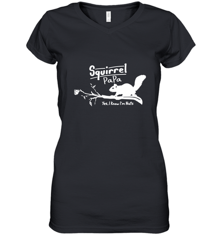 Mens Squirrel Papa Art Father's Day Gift Women's V-Neck T-Shirt Women's V-Neck T-Shirt / Black / S Women's V-Neck T-Shirt - belovedtshirt