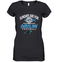Sundays Are For Jesus and Carolina Funny Christian Football Women's V-Neck T-Shirt