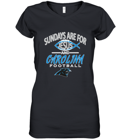 Sundays Are For Jesus and Carolina Funny Christian Football Women's V-Neck T-Shirt Women's V-Neck T-Shirt / Black / S Women's V-Neck T-Shirt - belovedtshirt