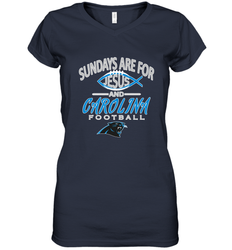 Sundays Are For Jesus and Carolina Funny Christian Football Women's V-Neck T-Shirt