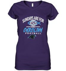 Sundays Are For Jesus and Carolina Funny Christian Football Women's V-Neck T-Shirt Women's V-Neck T-Shirt - belovedtshirt