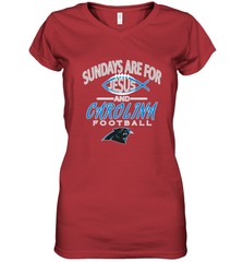 Sundays Are For Jesus and Carolina Funny Christian Football Women's V-Neck T-Shirt Women's V-Neck T-Shirt - belovedtshirt