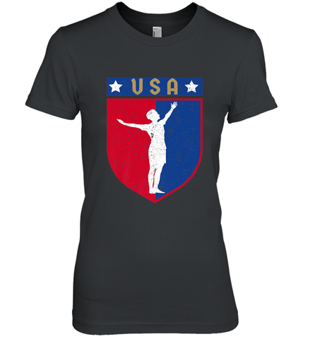Distressed USA Red, White and Blue Soccer US Shield Flag Women's Premium T-Shirt Women's Premium T-Shirt / Black / XS Women's Premium T-Shirt - belovedtshirt