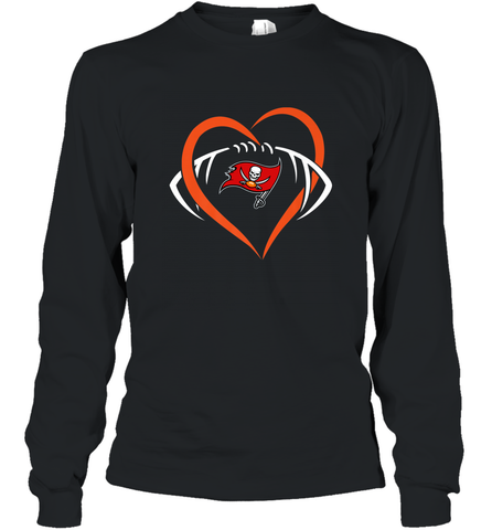 NFL Tampa Bay Buccaneers Heart Love Football Long Sleeve T-Shirt Long Sleeve T-Shirt / Black / S Long Sleeve T-Shirt - belovedtshirt