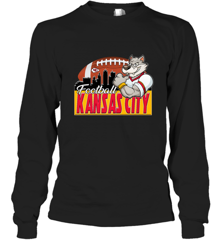 NFL Kansas City Football Logo Skyline Cityscape Long Sleeve T-Shirt Long Sleeve T-Shirt / Black / S Long Sleeve T-Shirt - belovedtshirt