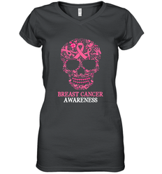 Tattoo Skull Halloween Breast Cancer Awareness Women's V-Neck T-Shirt