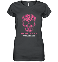 Tattoo Skull Halloween Breast Cancer Awareness Women's V-Neck T-Shirt Women's V-Neck T-Shirt - belovedtshirt