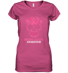 Tattoo Skull Halloween Breast Cancer Awareness Women's V-Neck T-Shirt Women's V-Neck T-Shirt - belovedtshirt