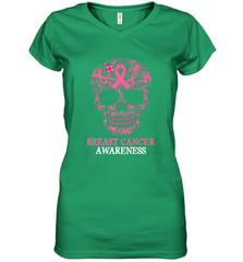 Tattoo Skull Halloween Breast Cancer Awareness Women's V-Neck T-Shirt Women's V-Neck T-Shirt - belovedtshirt