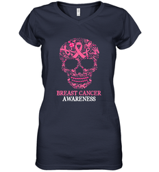 Tattoo Skull Halloween Breast Cancer Awareness Women's V-Neck T-Shirt