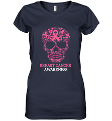 Tattoo Skull Halloween Breast Cancer Awareness Women's V-Neck T-Shirt Women's V-Neck T-Shirt - belovedtshirt