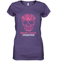 Tattoo Skull Halloween Breast Cancer Awareness Women's V-Neck T-Shirt Women's V-Neck T-Shirt - belovedtshirt