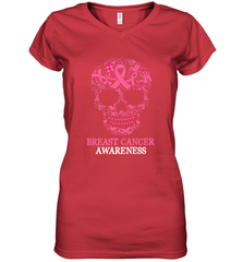Tattoo Skull Halloween Breast Cancer Awareness Women's V-Neck T-Shirt Women's V-Neck T-Shirt - belovedtshirt