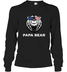 4th of July Papa Bear American Flag Glasses Patriotic Long Sleeve T-Shirt