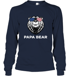 4th of July Papa Bear American Flag Glasses Patriotic Long Sleeve T-Shirt