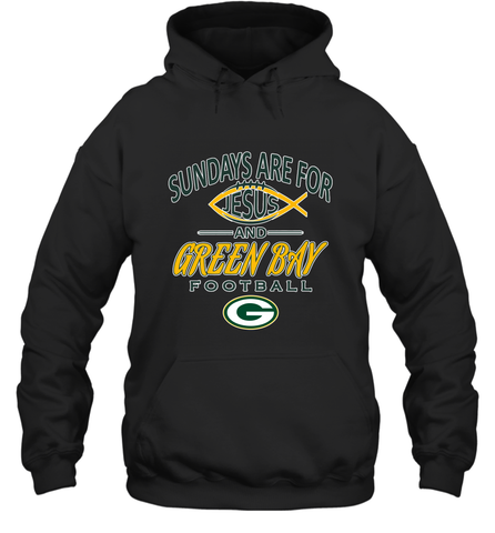 Sundays Are For Jesus and Green Bay Funny Christian Football 1 Hooded Sweatshirt Hooded Sweatshirt / Black / S Hooded Sweatshirt - belovedtshirt