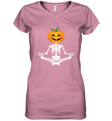 Halloween Yoga Zen Meditation Pumpkin skeleton Gift idea Women's V-Neck T-Shirt Women's V-Neck T-Shirt - belovedtshirt