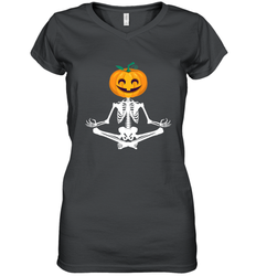 Halloween Yoga Zen Meditation Pumpkin skeleton Gift idea Women's V-Neck T-Shirt