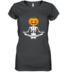 Halloween Yoga Zen Meditation Pumpkin skeleton Gift idea Women's V-Neck T-Shirt Women's V-Neck T-Shirt - belovedtshirt