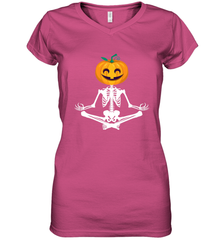 Halloween Yoga Zen Meditation Pumpkin skeleton Gift idea Women's V-Neck T-Shirt Women's V-Neck T-Shirt - belovedtshirt