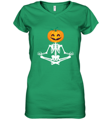 Halloween Yoga Zen Meditation Pumpkin skeleton Gift idea Women's V-Neck T-Shirt Women's V-Neck T-Shirt - belovedtshirt