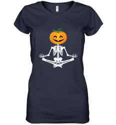 Halloween Yoga Zen Meditation Pumpkin skeleton Gift idea Women's V-Neck T-Shirt