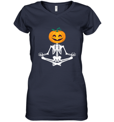 Halloween Yoga Zen Meditation Pumpkin skeleton Gift idea Women's V-Neck T-Shirt Women's V-Neck T-Shirt - belovedtshirt