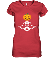Halloween Yoga Zen Meditation Pumpkin skeleton Gift idea Women's V-Neck T-Shirt Women's V-Neck T-Shirt - belovedtshirt