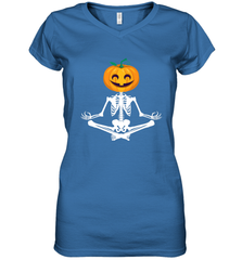 Halloween Yoga Zen Meditation Pumpkin skeleton Gift idea Women's V-Neck T-Shirt Women's V-Neck T-Shirt - belovedtshirt