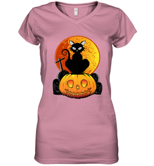 Happy Halloween Spooky Pumpkins Black Cat For Women Women's V-Neck T-Shirt Women's V-Neck T-Shirt - belovedtshirt