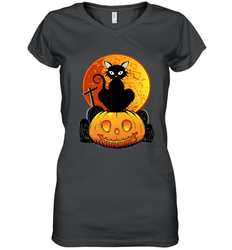 Happy Halloween Spooky Pumpkins Black Cat For Women Women's V-Neck T-Shirt