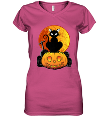 Happy Halloween Spooky Pumpkins Black Cat For Women Women's V-Neck T-Shirt Women's V-Neck T-Shirt - belovedtshirt
