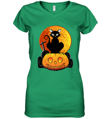 Happy Halloween Spooky Pumpkins Black Cat For Women Women's V-Neck T-Shirt Women's V-Neck T-Shirt - belovedtshirt