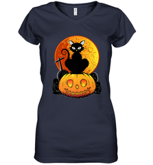 Happy Halloween Spooky Pumpkins Black Cat For Women Women's V-Neck T-Shirt Women's V-Neck T-Shirt - belovedtshirt