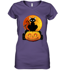 Happy Halloween Spooky Pumpkins Black Cat For Women Women's V-Neck T-Shirt Women's V-Neck T-Shirt - belovedtshirt