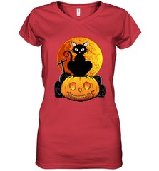 Happy Halloween Spooky Pumpkins Black Cat For Women Women's V-Neck T-Shirt Women's V-Neck T-Shirt - belovedtshirt