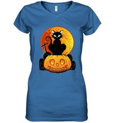 Happy Halloween Spooky Pumpkins Black Cat For Women Women's V-Neck T-Shirt Women's V-Neck T-Shirt - belovedtshirt