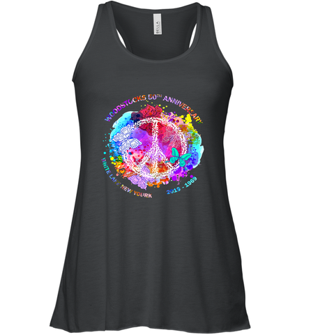 Woodstocks 50th Anniversary Peace Love tee Women's Racerback Tank Women's Racerback Tank / Black / XS Women's Racerback Tank - belovedtshirt