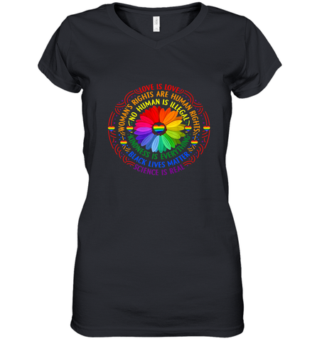 Rainbow Black Lives Matter Science LGBT Pride Flower Women's V-Neck T-Shirt Women's V-Neck T-Shirt / Black / S Women's V-Neck T-Shirt - belovedtshirt