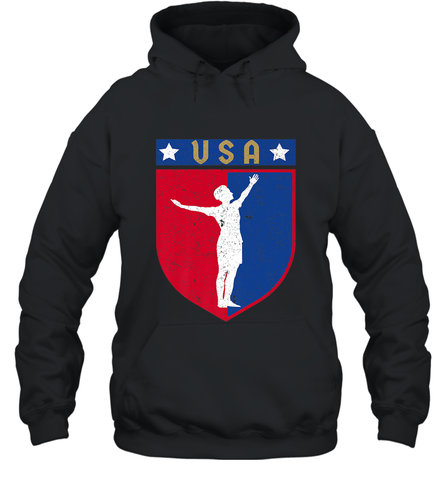 Distressed USA Red, White and Blue Soccer US Shield Flag Hooded Sweatshirt Hooded Sweatshirt / Black / S Hooded Sweatshirt - belovedtshirt