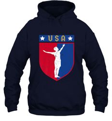 Distressed USA Red, White and Blue Soccer US Shield Flag Hooded Sweatshirt