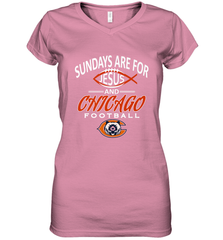 Sundays Are For Jesus and Chicago Funny Christian Football Women's V-Neck T-Shirt Women's V-Neck T-Shirt - belovedtshirt