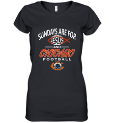 Sundays Are For Jesus and Chicago Funny Christian Football Women's V-Neck T-Shirt