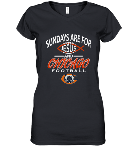 Sundays Are For Jesus and Chicago Funny Christian Football Women's V-Neck T-Shirt Women's V-Neck T-Shirt / Black / S Women's V-Neck T-Shirt - belovedtshirt