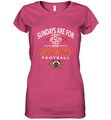 Sundays Are For Jesus and Chicago Funny Christian Football Women's V-Neck T-Shirt Women's V-Neck T-Shirt - belovedtshirt