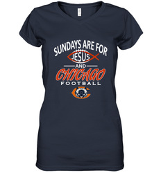 Sundays Are For Jesus and Chicago Funny Christian Football Women's V-Neck T-Shirt