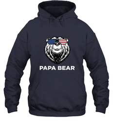 4th of July Papa Bear American Flag Glasses Patriotic Hooded Sweatshirt